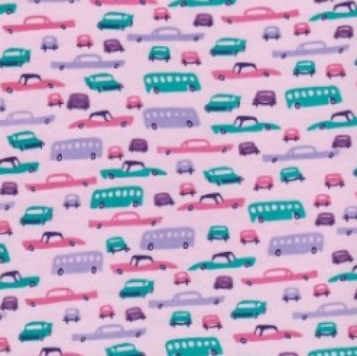 NICKY Pink Cars Retro Design - Velour - Baumwolle - kuschelig weich