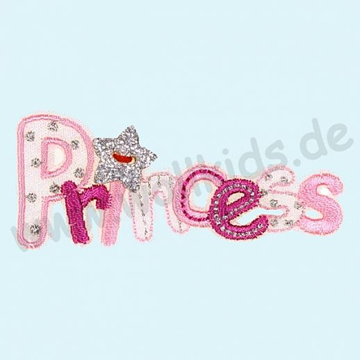 ☆ Kinder Applikation ☆ Schriftzug ☆ Glitter rosa ☆ Princess ☆ Bügel Appli ☆ einfach Aufbügeln