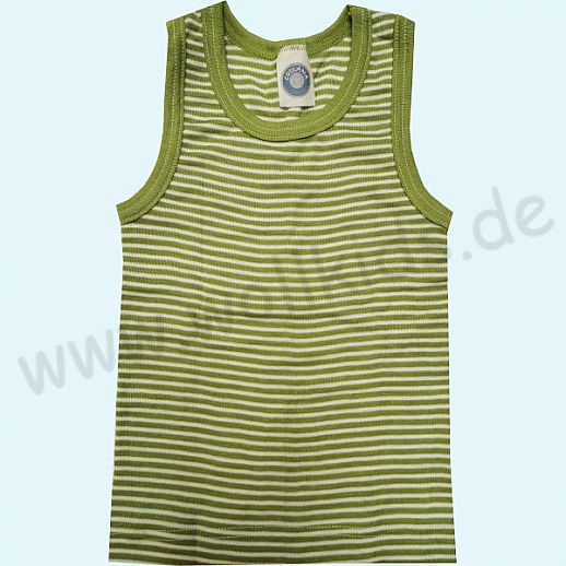 SALE: Sonderposten Cosilana Kinder Trägerhemd Hemd ohne Arm Wolle Seide grün Ringel