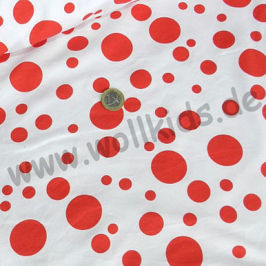 Jersey - Baumwolle - Dots rot auf weiß - Fliepi - Top Qualität