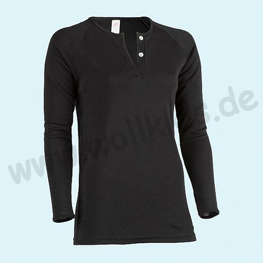 ENGEL: Damen Langarm Hemd - LA Shirt mit Knopfleiste - Wolle Seide schwarz BIO
