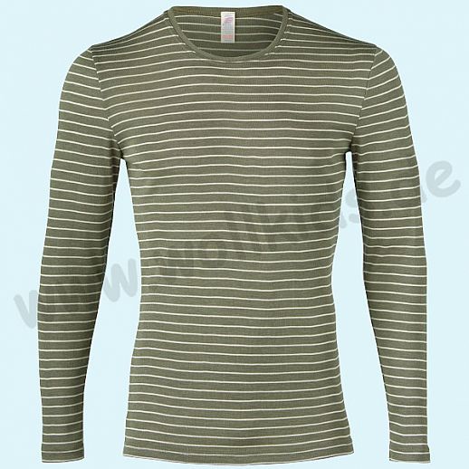 ENGEL: Herren Langarm Shirt - LA Hemd - Wolle Seide olive natur Ringel BIO