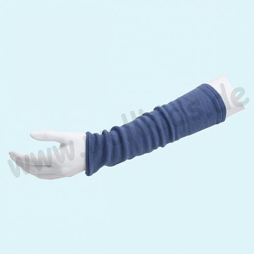 Kuschelige Pulswärmer Handstulpen für Damen und größere Kinder aus Schurwolle Seide - blau