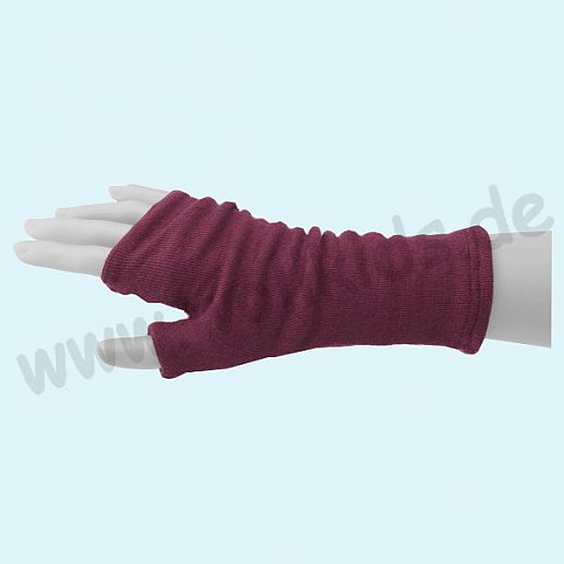 Kuschelige Handschuh-Stulpe Pulswärmer für Damen und größere Kinder aus Schurwolle Seide - beere