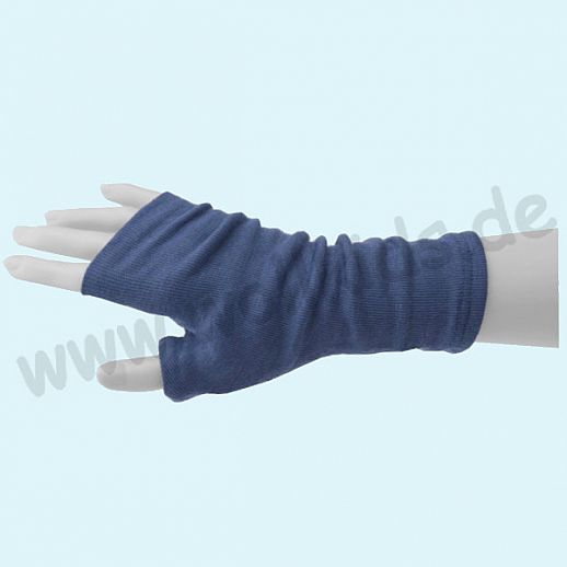 Kuschelige Handschuh-Stulpe Pulswärmer für Damen und größere Kinder aus Schurwolle Seide - blau