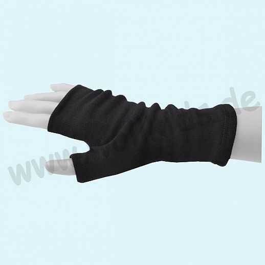 Kuschelige Handschuh-Stulpe Pulswärmer für Damen und größere Kinder aus Schurwolle Seide - schwarz