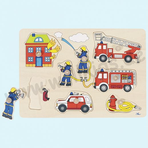 GOKI Holzpuzzle - Feuerwehr - fördert Motorik Spielzeug Puzzle 8 Teile