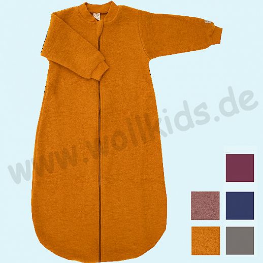 LILANO - Schurwollfrotte Plüsch Schlafsack - Schlafsack mit Ärmeln - Langarm - Wollfrottee - Plüsch 3 Farben