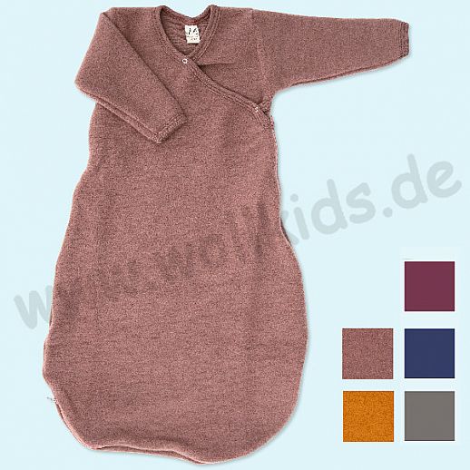 LILANO - Schurwollfrotte Plüsch Wickelsack - Schlafsack mit Ärmeln - Langarm - Wollfrottee - Plüsch Uni