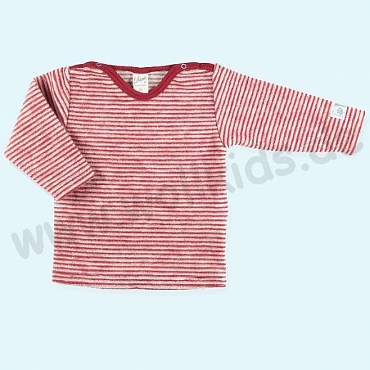 LILANO - Pullover - Pulli - Shirt - Pullover - Schurwollfrottee Plüsch Rot Ringel - extra weich und warm