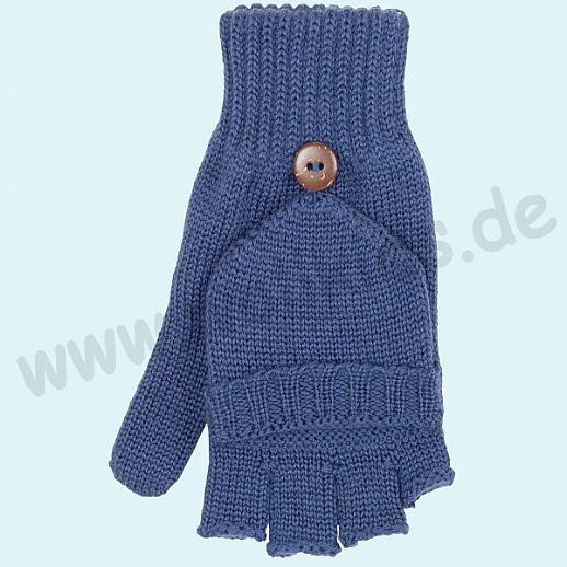 GENIAL: Halbfinger - Faust - Handschuhe aus reiner Schurwolle - Klapphandschuhe - mittelblau