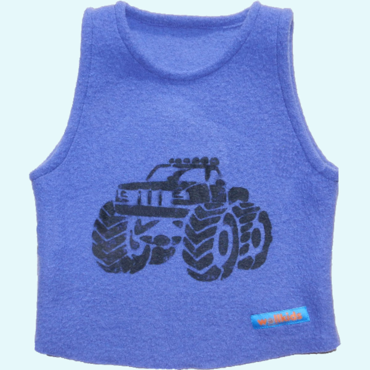 Pullunder aus Walk für Jungen Mit dem Riesen Truck Monster blau auf Abenteuer - muckelig warmer Pullunder von Wollkids