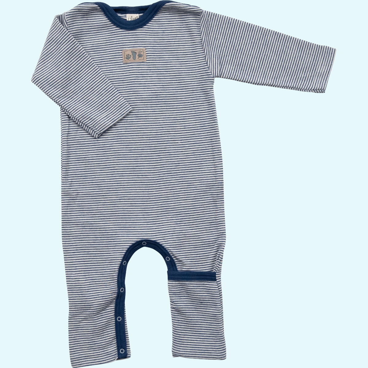 Indoor Overall aus Wolle Seide von Lilano Baby Overall Anzug mit Umschlagbündchen Wolle Seide langarm farbig geringelt GOTS