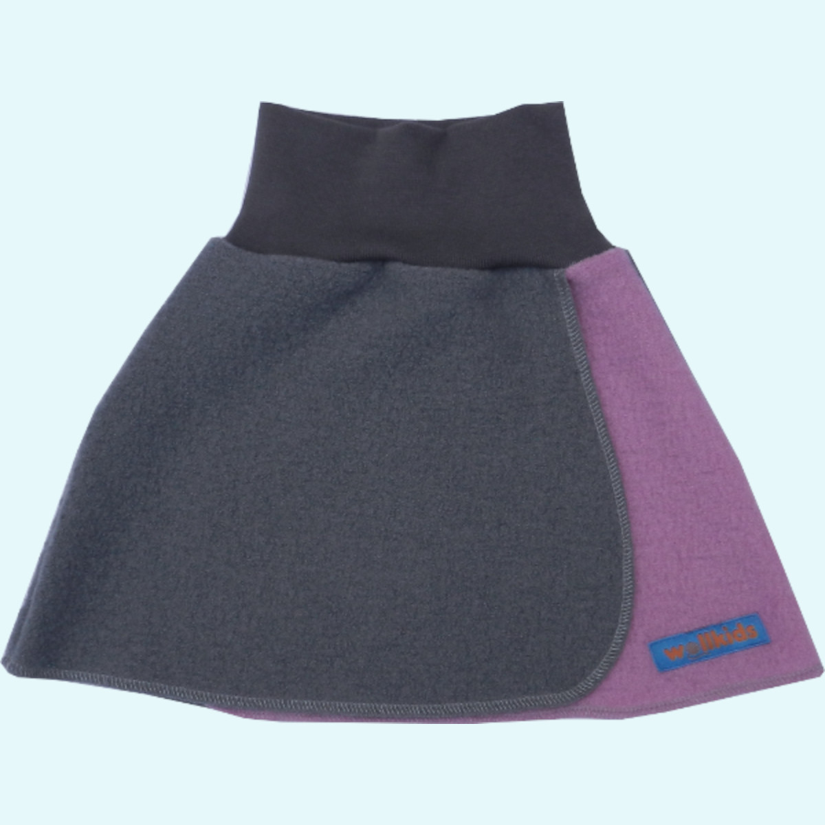 Süßer Wollkids Kinder Walkrock kurz/midi aus 100% Wolle grau/rosa  Wollkids Kinder Walkrock Wickelrock kurz/midi aus 100% Wolle für den Sommer & Winter - Farbe grau/rosa