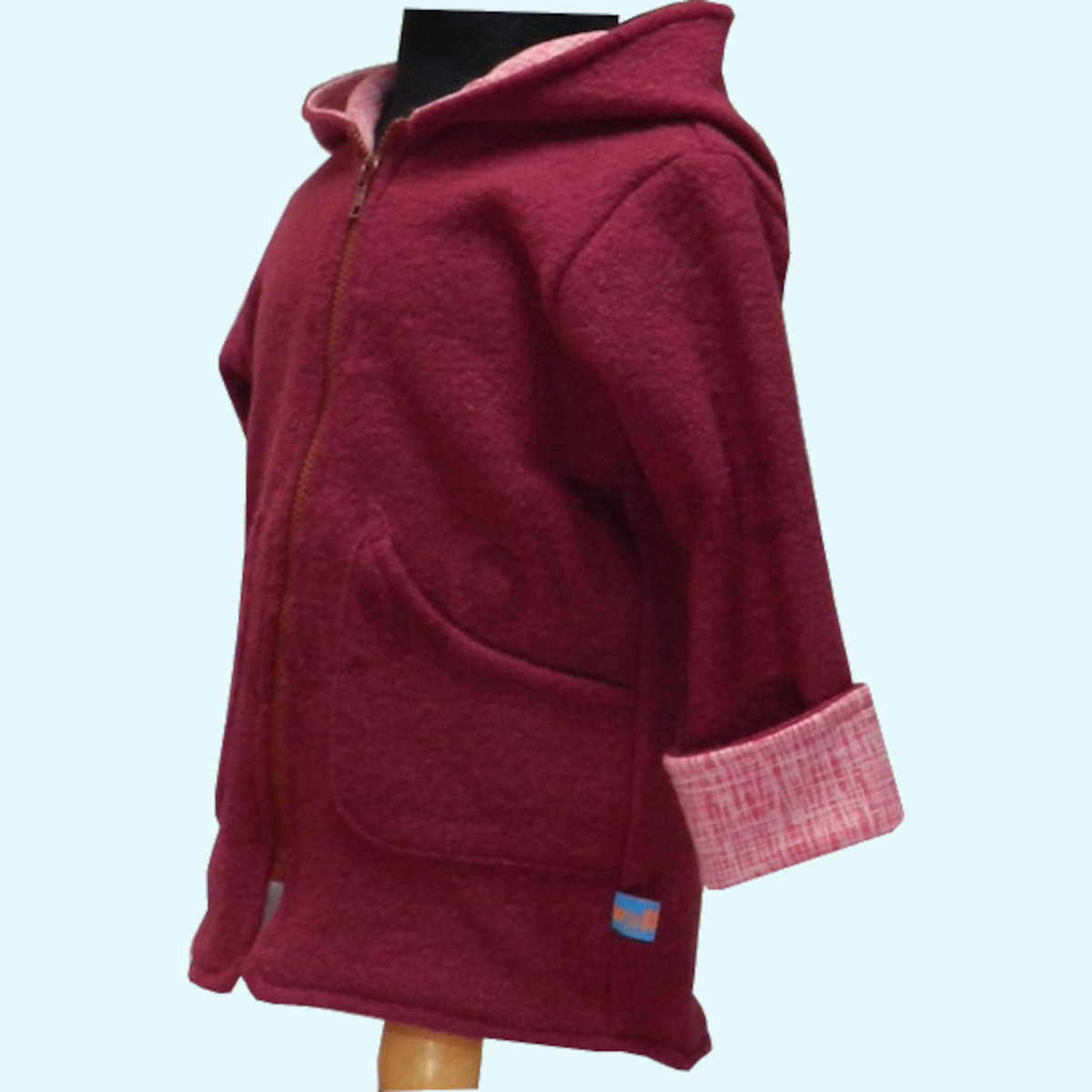 Wollkids Baby Wollwalk Jacke gefüttert 100% Wolle - rot pinselstrich SALE - Wollkids Baby Wollwalk Jacke gefüttert mit Reißverschluss & Kapuze aus 100% Schurwolle - rot pinselstrich