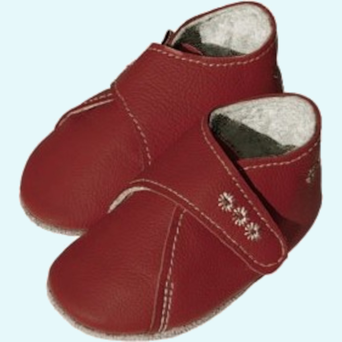 Süße Kinder Hausschuhe mit Klettverschluß - Krabbelpuschen - Bio-Leder mit Schurwollfutter