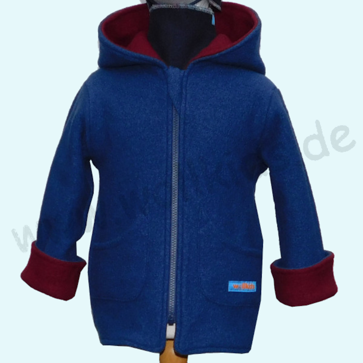 Warme Kinder Wollwalk Jacke aus 100% Schurwolle - Wollkids rot/blau Doubleface Wollwalk Jacke für Kinder aus 100% Schurwolle von Wollkids - Farbe rot/blau