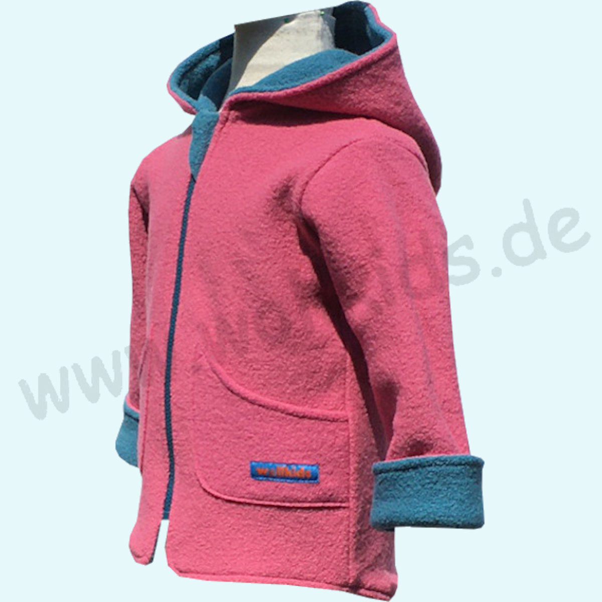 Mädchen Wollwalkjacke aus 100% Schurwolle - Wollkids rosa/blau Doubleface Wollwalkjacke für Mädchen aus 100% Schurwolle von Wollkids - Farbe rosa/blau