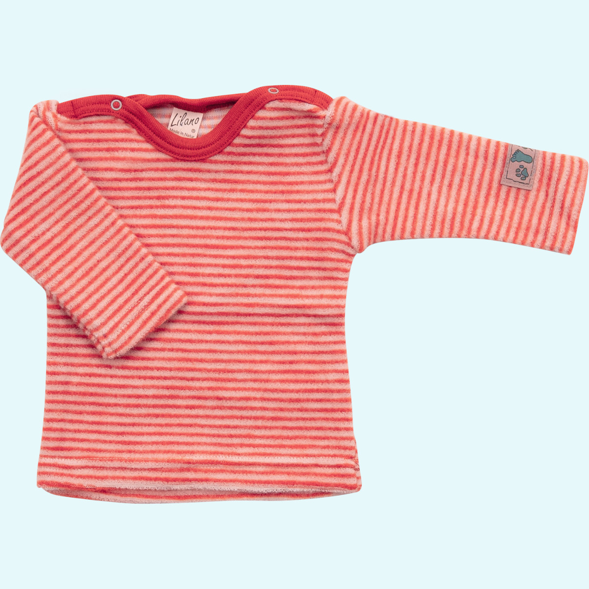 Shirt Pulli Wollfrottee Plüsch langarm rot geringelt GOTS