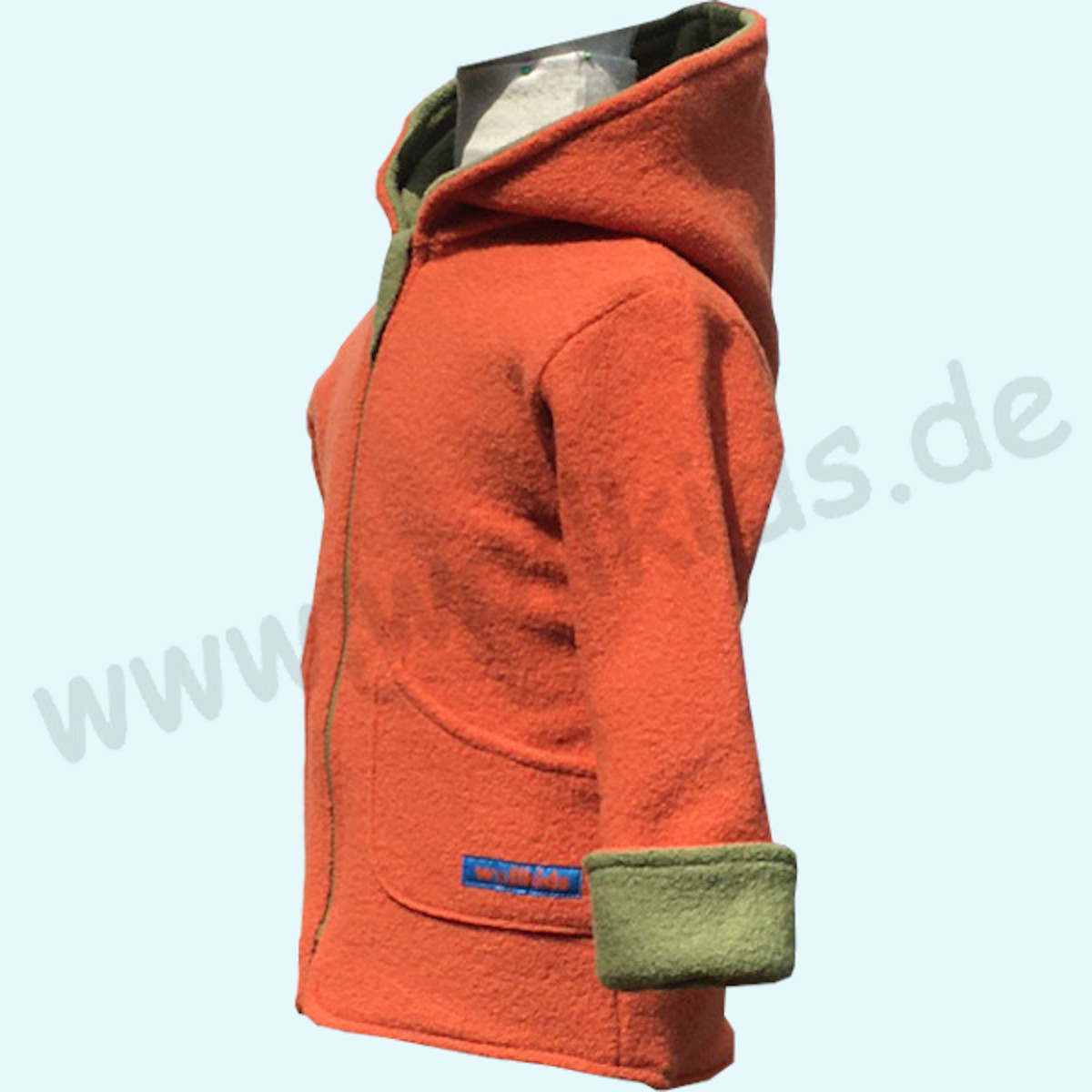 Kinder Wollwalkjacke aus 100% Schurwolle - Wollkids orange/grün Doubleface Wollwalkjacke für Kinder aus 100% Schurwolle von Wollkids - Farbe orange/grün