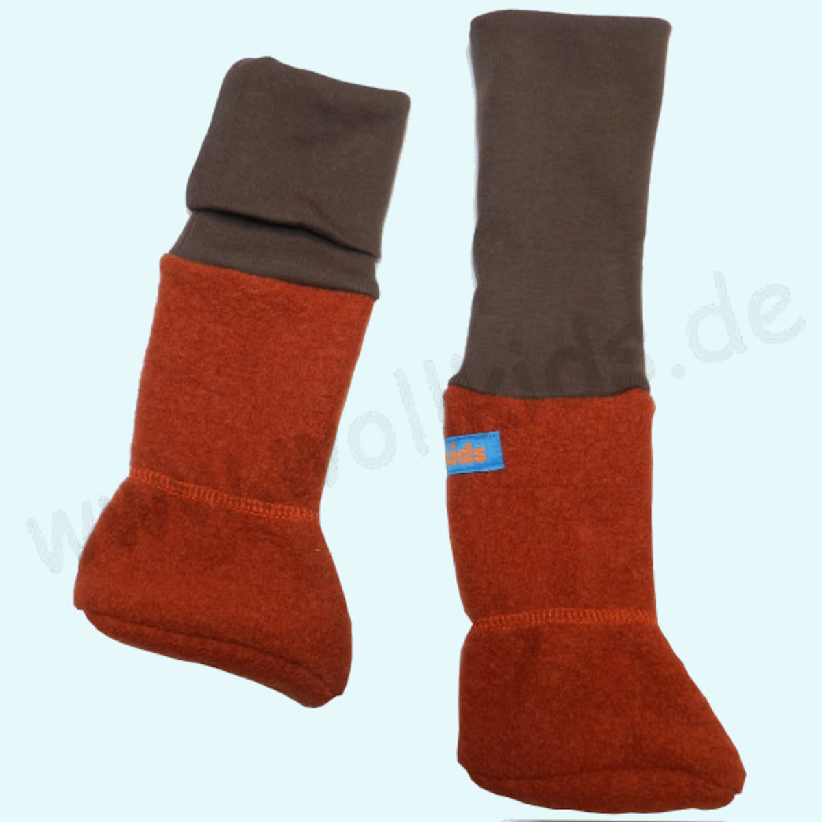 Wollkids Wollwalk Babyschuhe mit hohem Bündchen für Tragebabys orange Warme Wollkids Wollwalk Babyschuhe mit hohem Baumwolle Bündchen für Tragekinder & Tragebabys orange/braun