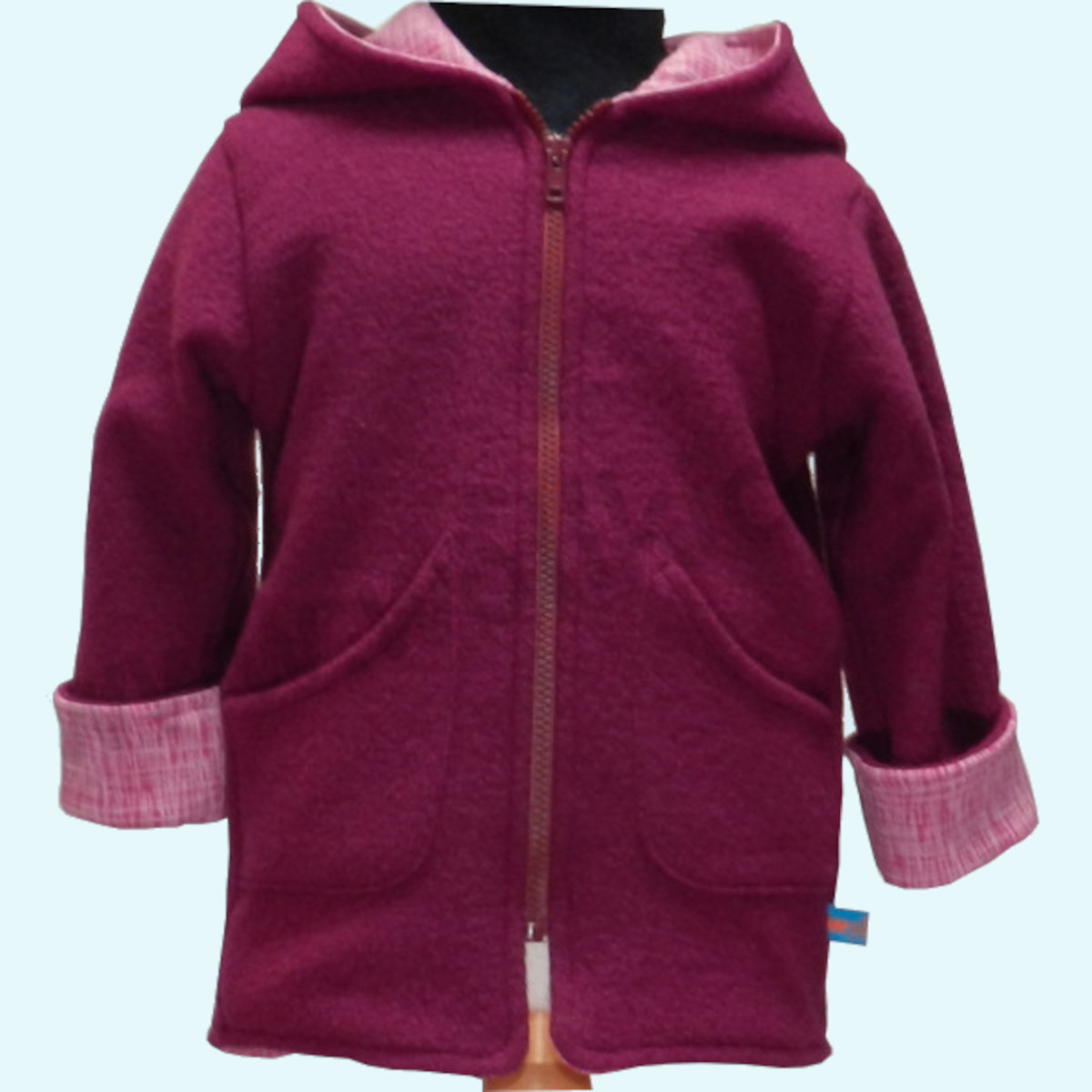 Wollkids Baby Wollwalk Jacke gefüttert 100% Wolle - rot pinselstrich SALE - Wollkids Baby Wollwalk Jacke gefüttert mit Reißverschluss & Kapuze aus 100% Schurwolle - rot pinselstrich