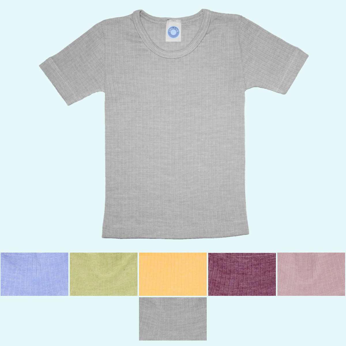 Kinder Shirt Wolle Seide Baumwolle Kurzarm farbig uni GOTS