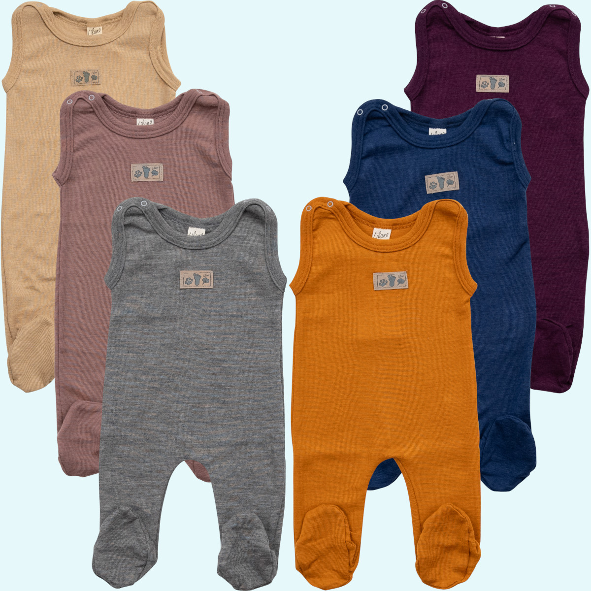 Baby Strampler mit Fuß Wolle Seide farbig uni GOTS