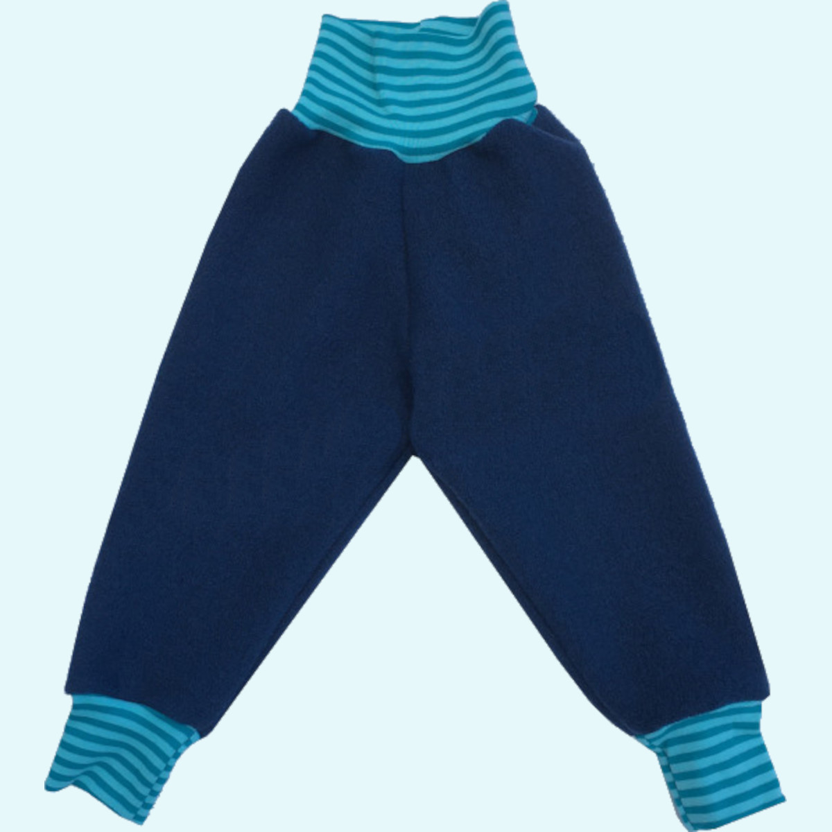 Wollkids Kinder Walkhose mit Nabelbund für den Waldkindergarten blau Wollkids Baby & Kinder Wollwalk Hose mitwachsend mit Nabelbund aus Bio Baumwolle für den Waldkindergarten - Farbe blau