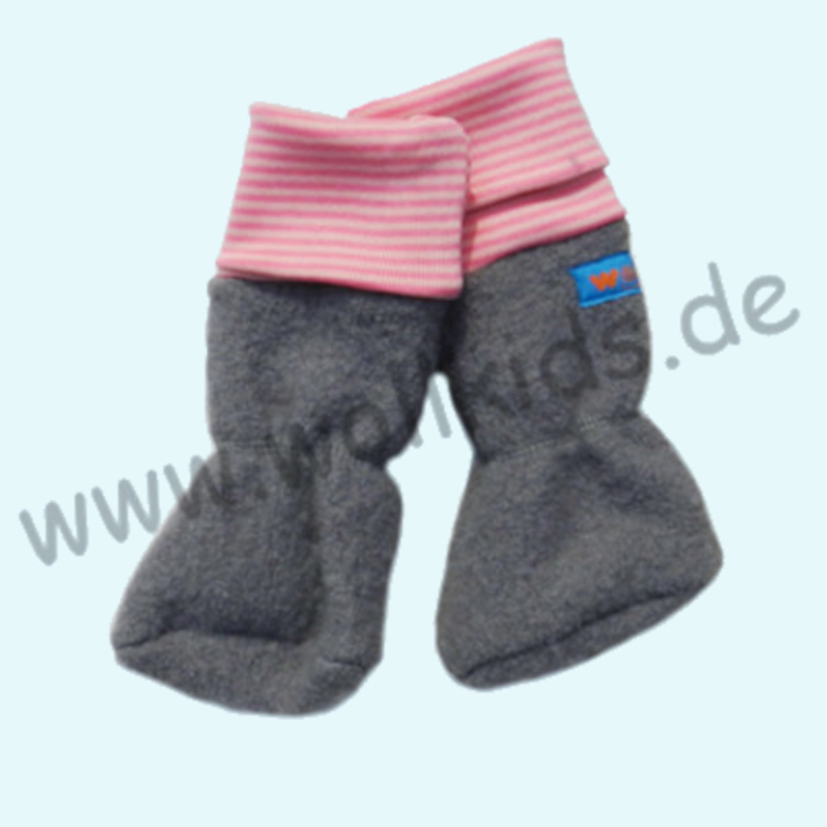 Wollkids Baby Tragestiefel 100% Wollwalk mit hohem Bündchen grau/rosa Wollkids Baby Tragestiefel aus 100% Wollwalk mit hohem Baumwolle Bündchen für Tragekinder & Tragebabys grau/rosa