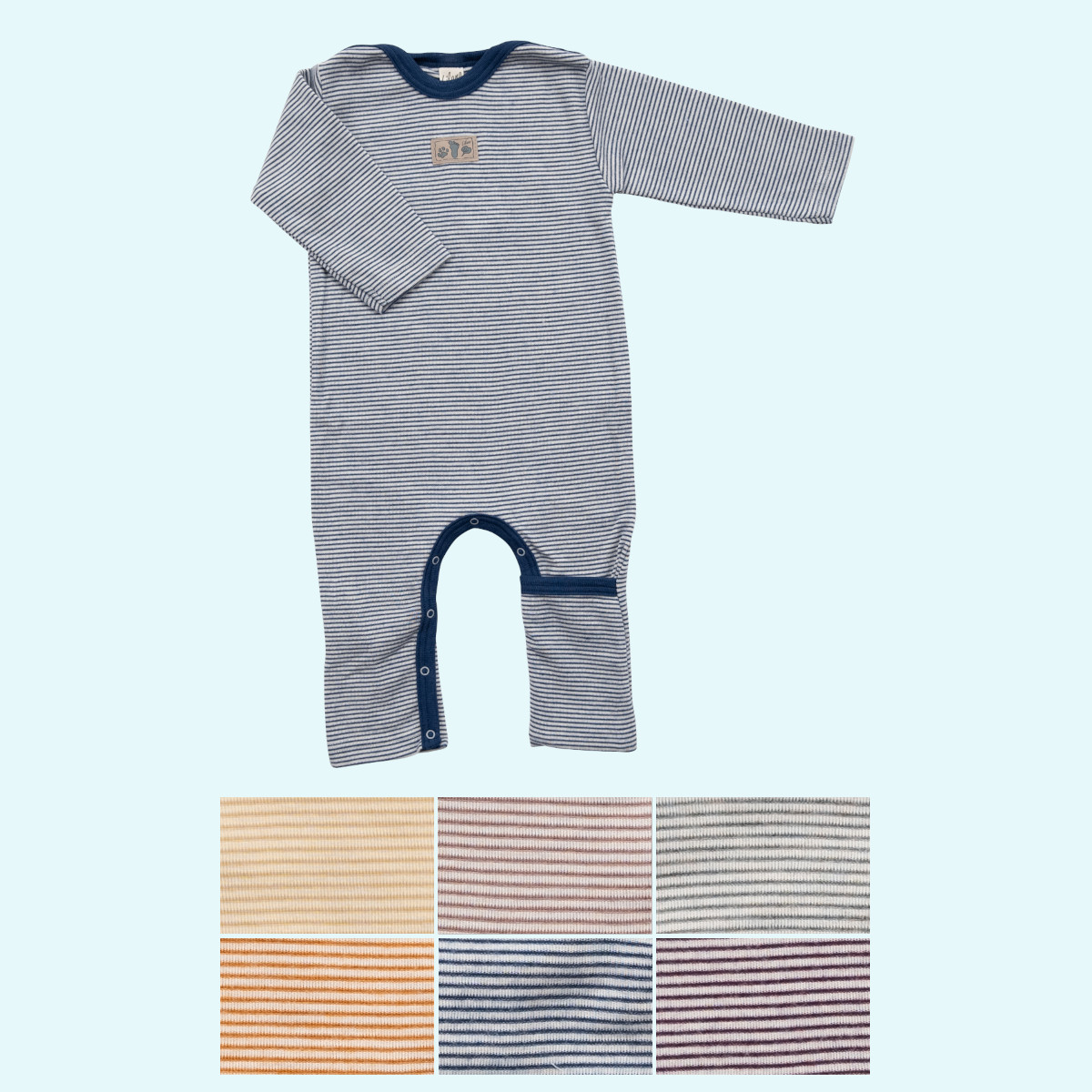 Baby Overall Anzug mit Umschlagbündchen Wolle Seide langarm farbig geringelt GOTS