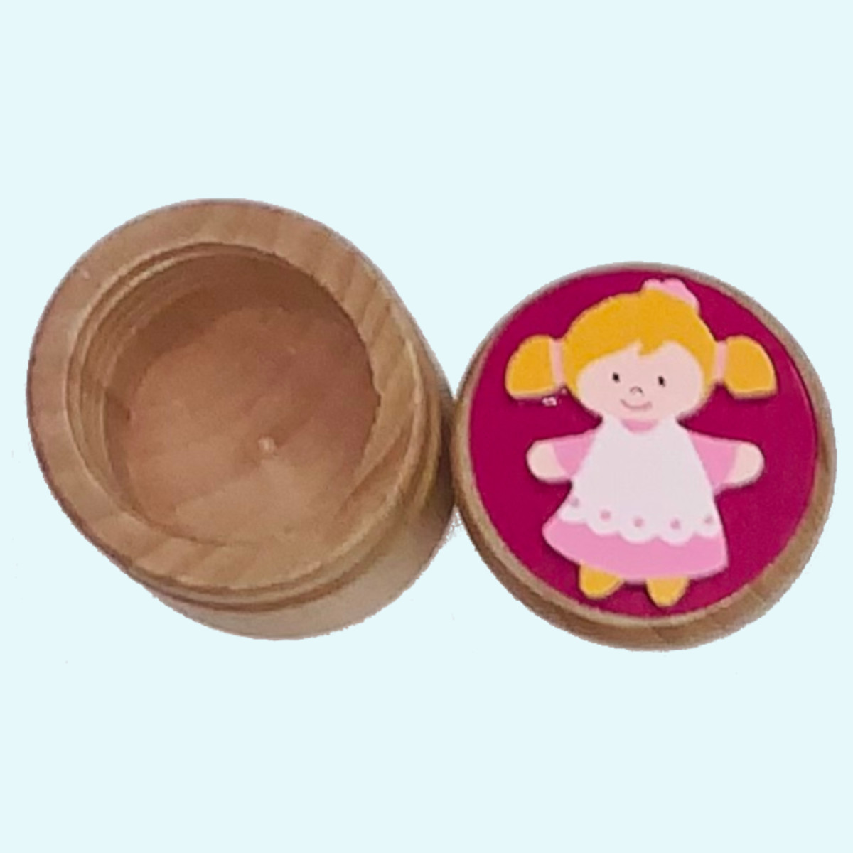 Süße Kinder Milchzahndose aus Holz von GoKi - mit Motiv Süße Kinder Milchzahndose aus Holz von GoKi - mit Motiv