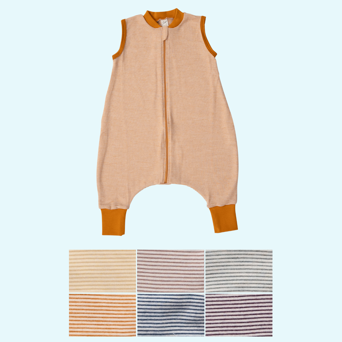 Baby Schlafsack Wolle Seide ohne Arm mit Bein farbig geringelt GOTS
