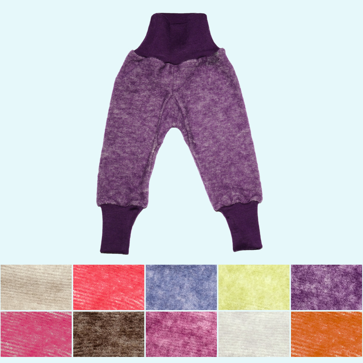Baby Hose mit Nabelbund Wollfleece farbig uni GOTS