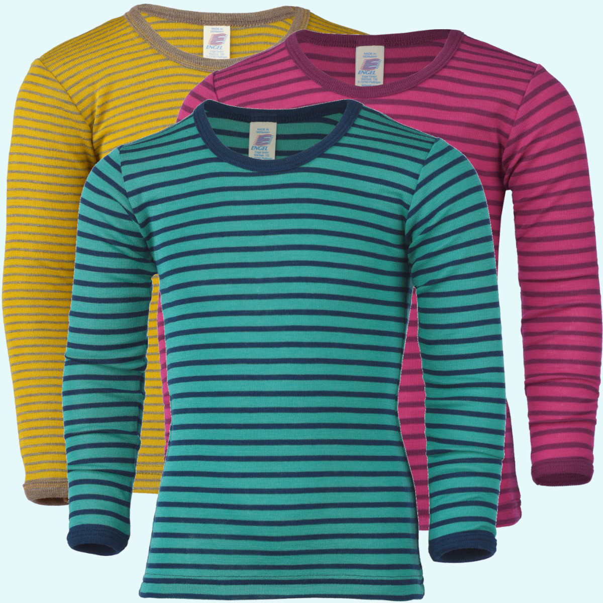Warmes Engel Kinder Langarmshirt aus Merinowolle Seide Engel Jungen & Mädchen Shirt/Hemd langarm geringelt aus BIO merino Schurwolle/Seide - ideal im Winter & bei empfindlicher Haut GOTS