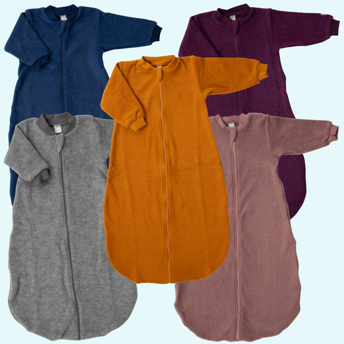 Baby Schlafsack Wollfrottee Plüsch langarm farbig uni GOTS