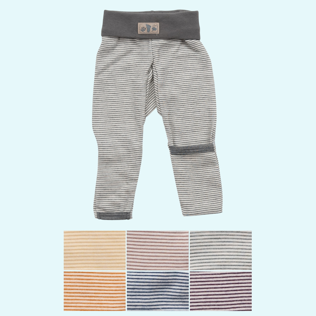 Baby Leggin Hose mit Nabelbund und Beinumschlag Wolle Seide farbig geringelt GOTS