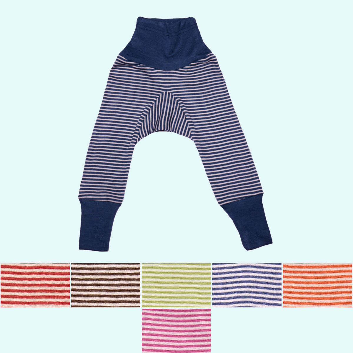Baby Hose mit Nabelbund Wolle Seide farbig geringelt GOTS