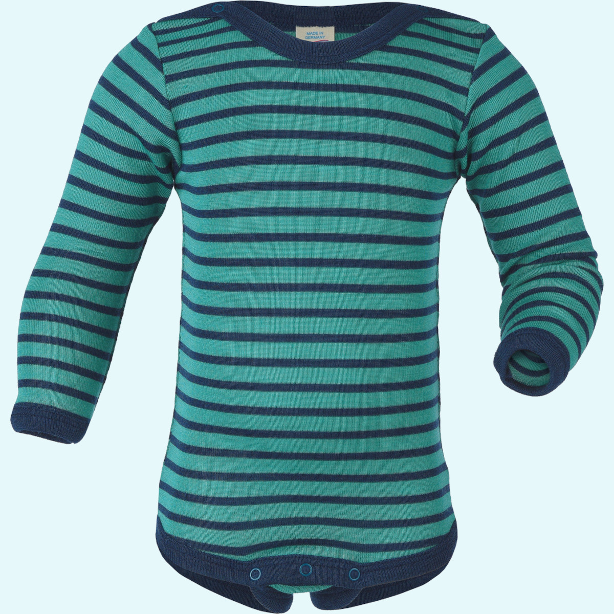 Muckeliger Engel langarm Baby Body Merinowolle Seide Engel langarm Baby Body geringelt aus kbT merino Schurwolle/Seide - Sommer & Winter ideal bei empfindlicher Haut GOTS