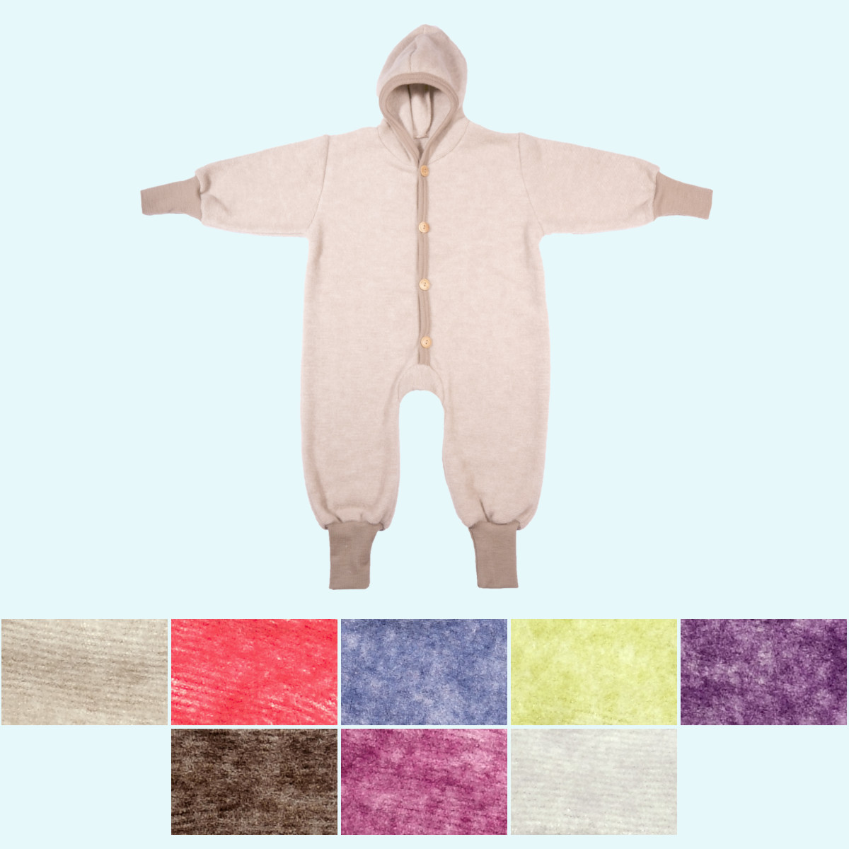 Flauschiger Wollfleece Overall für Babys von Cosilana Wollfleece Winter Overall für Babys mitwachsend mit Kapuze von Cosilana aus BIO merino Schurwolle & Baumwolle - ideal für empfindliche Haut GOTS