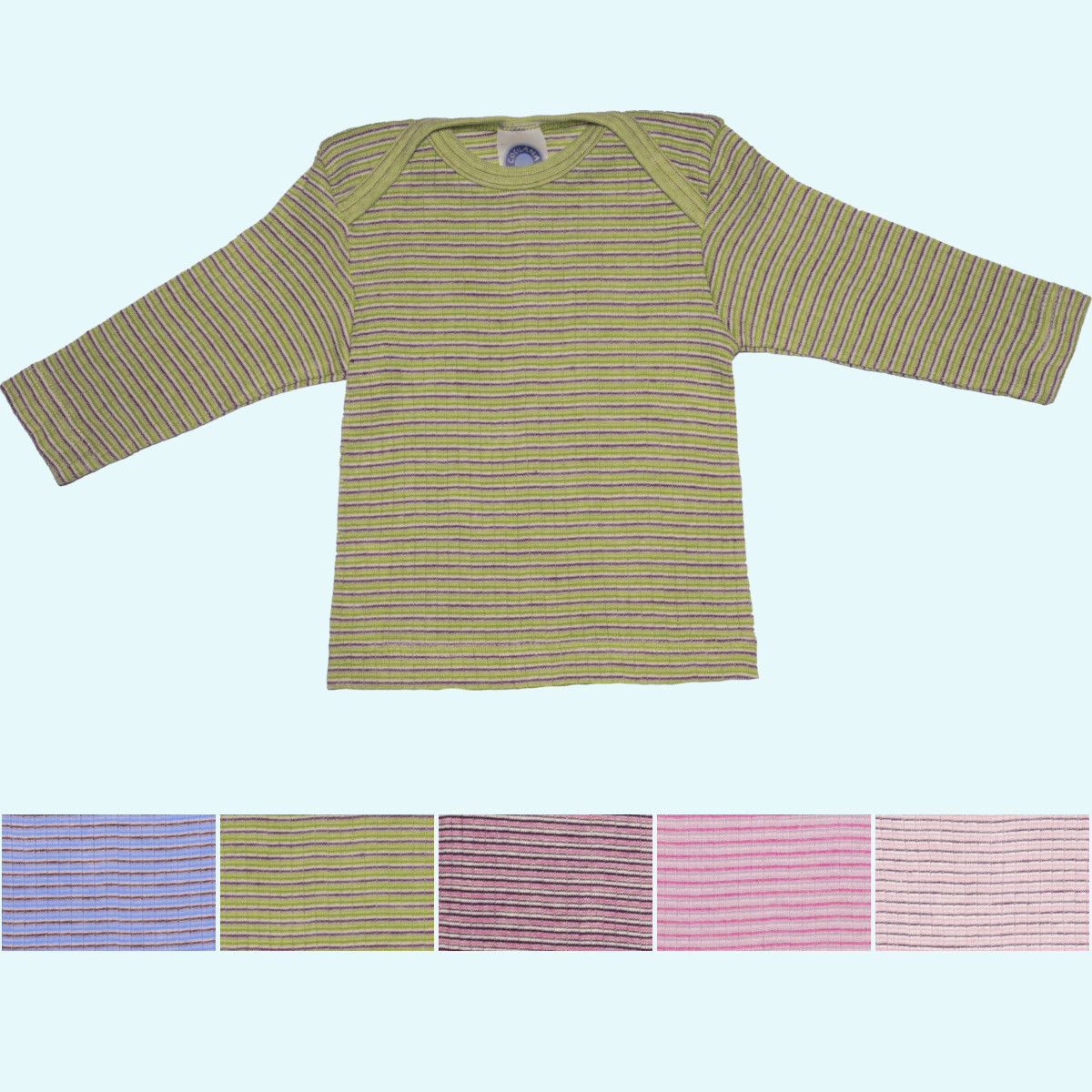 Baby Schlupfhemd langarm aus Wolle-Seide-Baumwolle - Cosilana Langarm Schlupfhemd für Babys aus Wolle-Seide-Baumwolle von Cosilana - geringelt