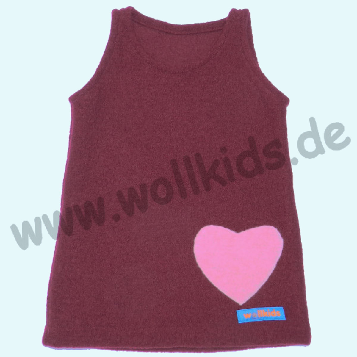 Wollkids Mädchen Kleid ohne Ärmel 100% Wollwalk rot mit Motiv Herz Wollkids Baby & Kinder Walk Kleid ohne Ärmel aus 100% Wollwalk für Mädchen rot mit Motiv Herz rosa