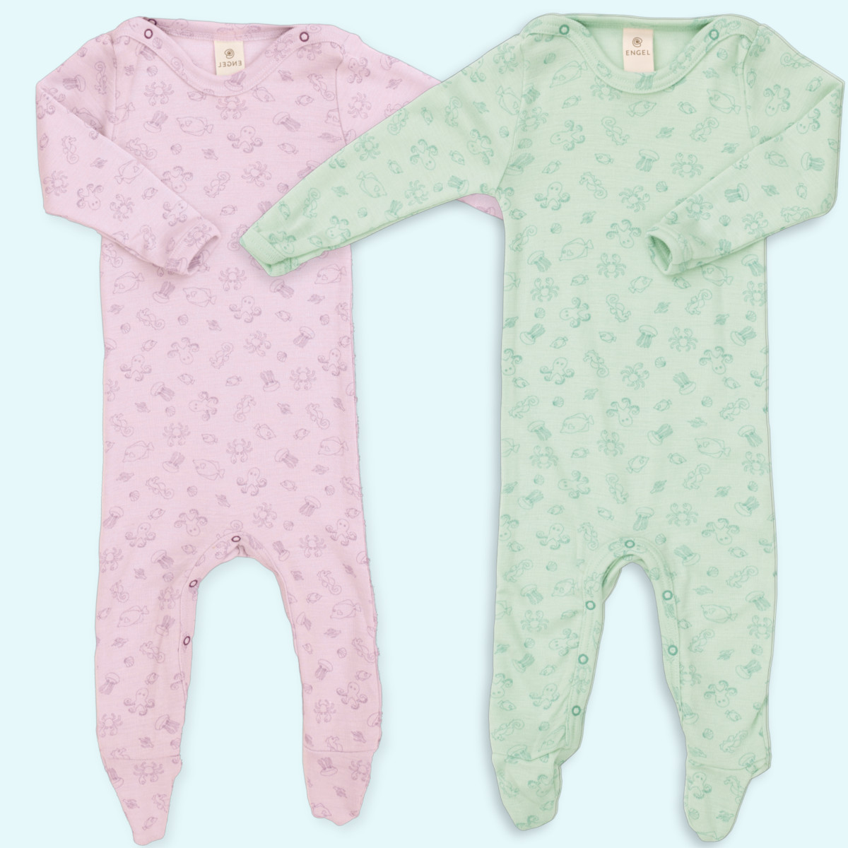 Warmer Baby Overall mit Fuß aus Merino Wolle/Seide Engel SALE - Schlafanzug einteiler - langarm Overall mit Fuß für Babys von Engel aus BIO merino Schurwolle/Seide magnolie & pastellmint - ideal im Winter & für empfindliche Haut GOTS