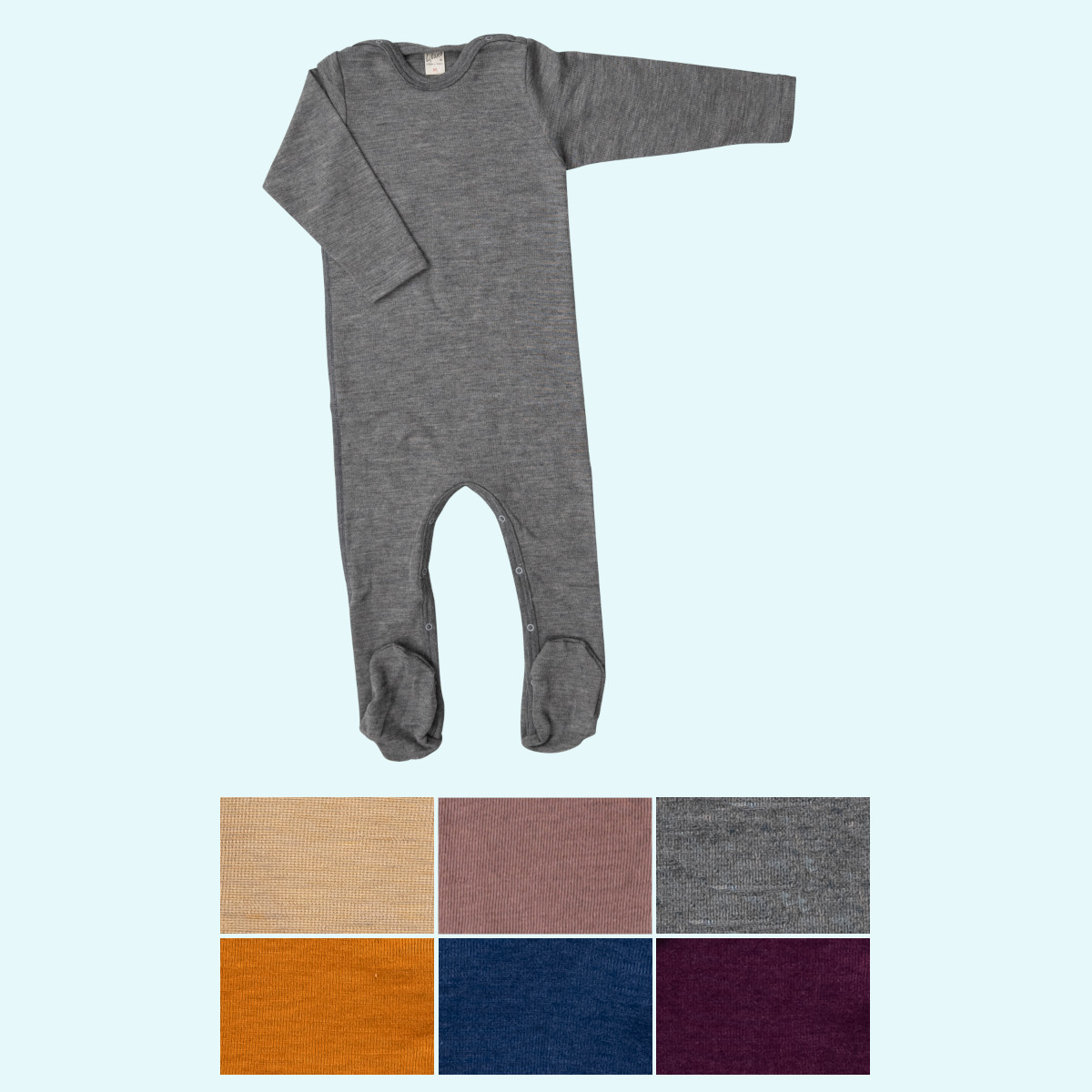 Schlafanzug aus Wolle Seide für Babys Baby Overall Schlafanzug mit Fuß Wolle Seide langarm farbig uni GOTS