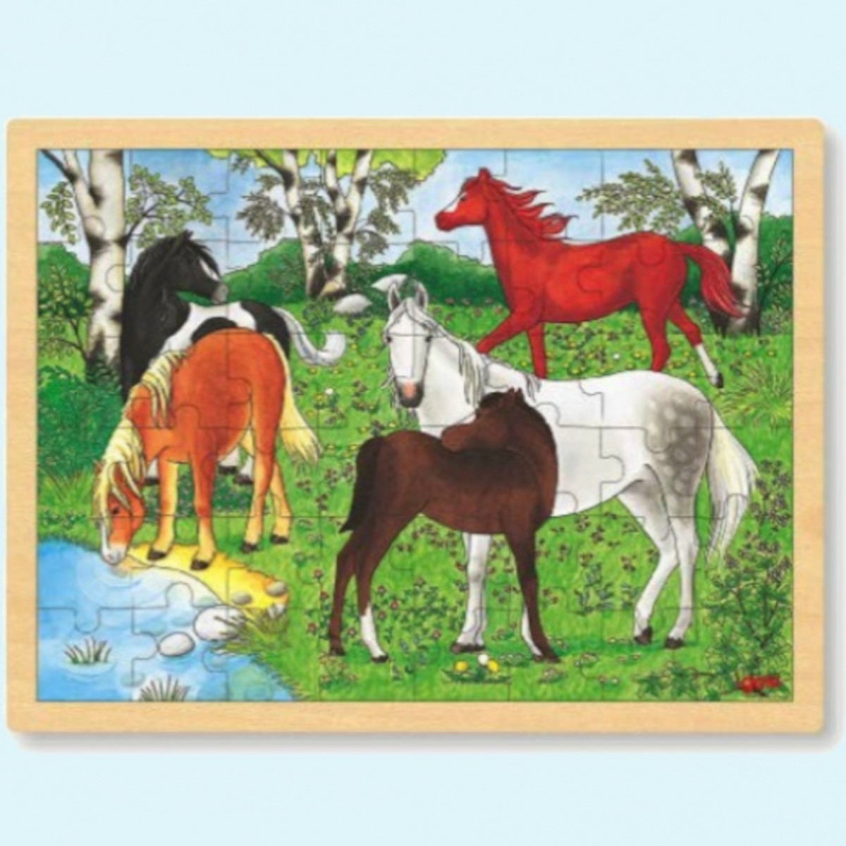 Großes Einlegepuzzle aus Holz für Kinder - Goki Pferde Motiv 48 Teile Großes Einlegepuzzle aus Holz von Goki für Kinder ab 3 Jahre - mit Pferde Motiv - 48 Teile