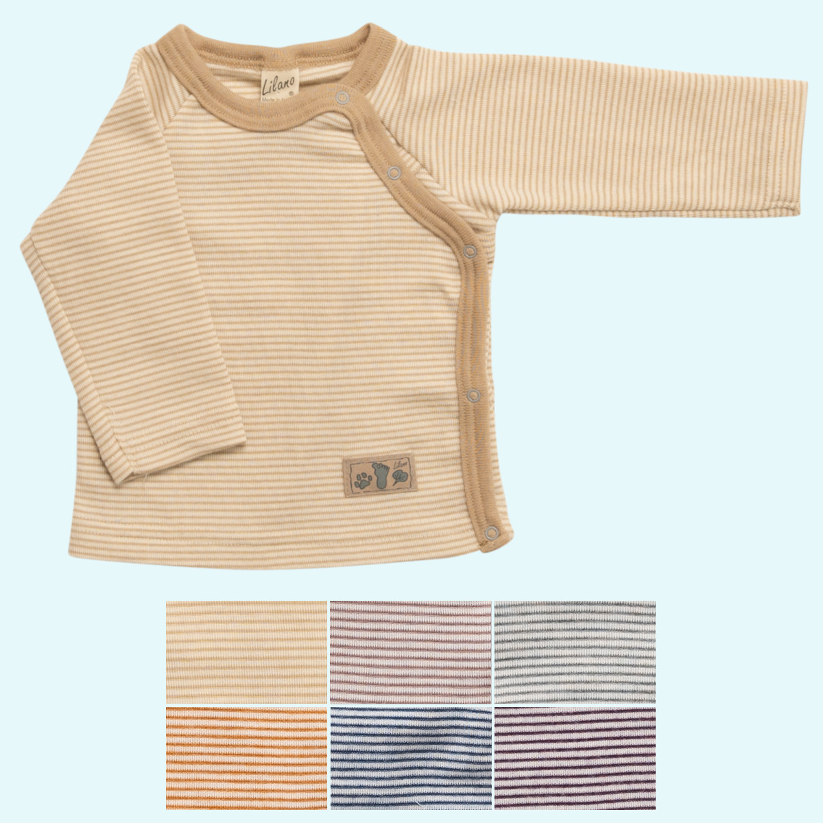 Baby Wickelshirt - Hemd Wolle Seide Langarm farbig geringelt GOTS
