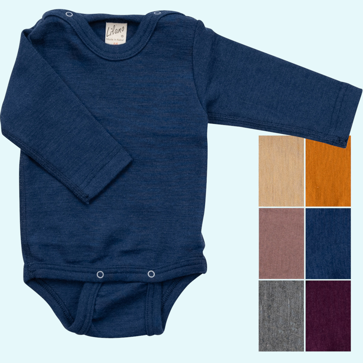 Baby Body aus Wolle Seide von Lilano Baby-Body Wolle Seide Langarm farbig uni GOTS