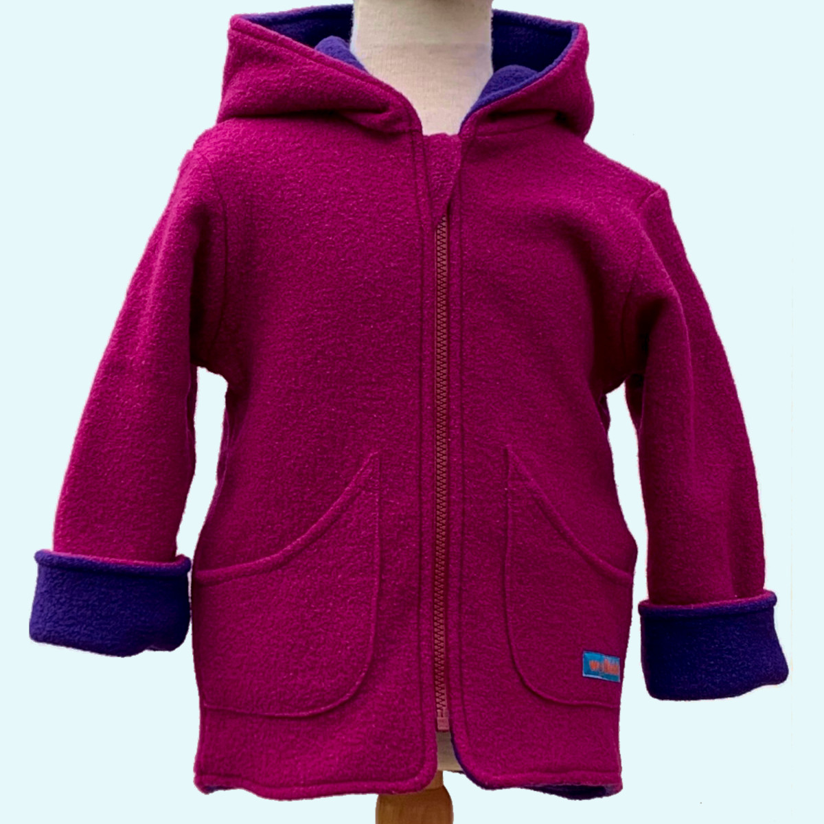 Doubleface Walkjacke für Mädchen aus 100% Schurwolle von Wollkids - Farbe lila/beere