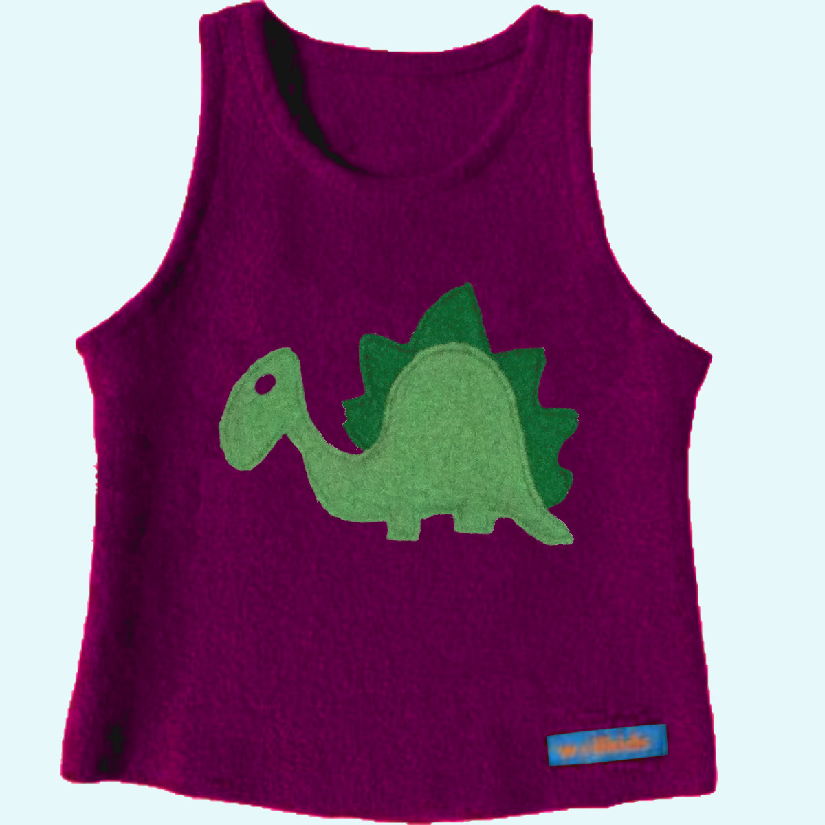 Wollkids Kinder Winter Pullunder aus 100% Wollwalk beere mit Motiv Dino Wollkids Baby & Kinder Winter Pullunder Weste aus 100% Wollwalk ohne Reißverschluss beere mit Motiv Dino