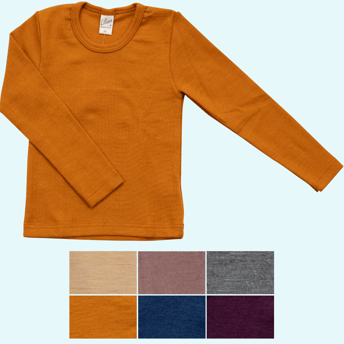 Kinder Shirt - Pulli Wolle Seide Langarm farbig uni GOTS